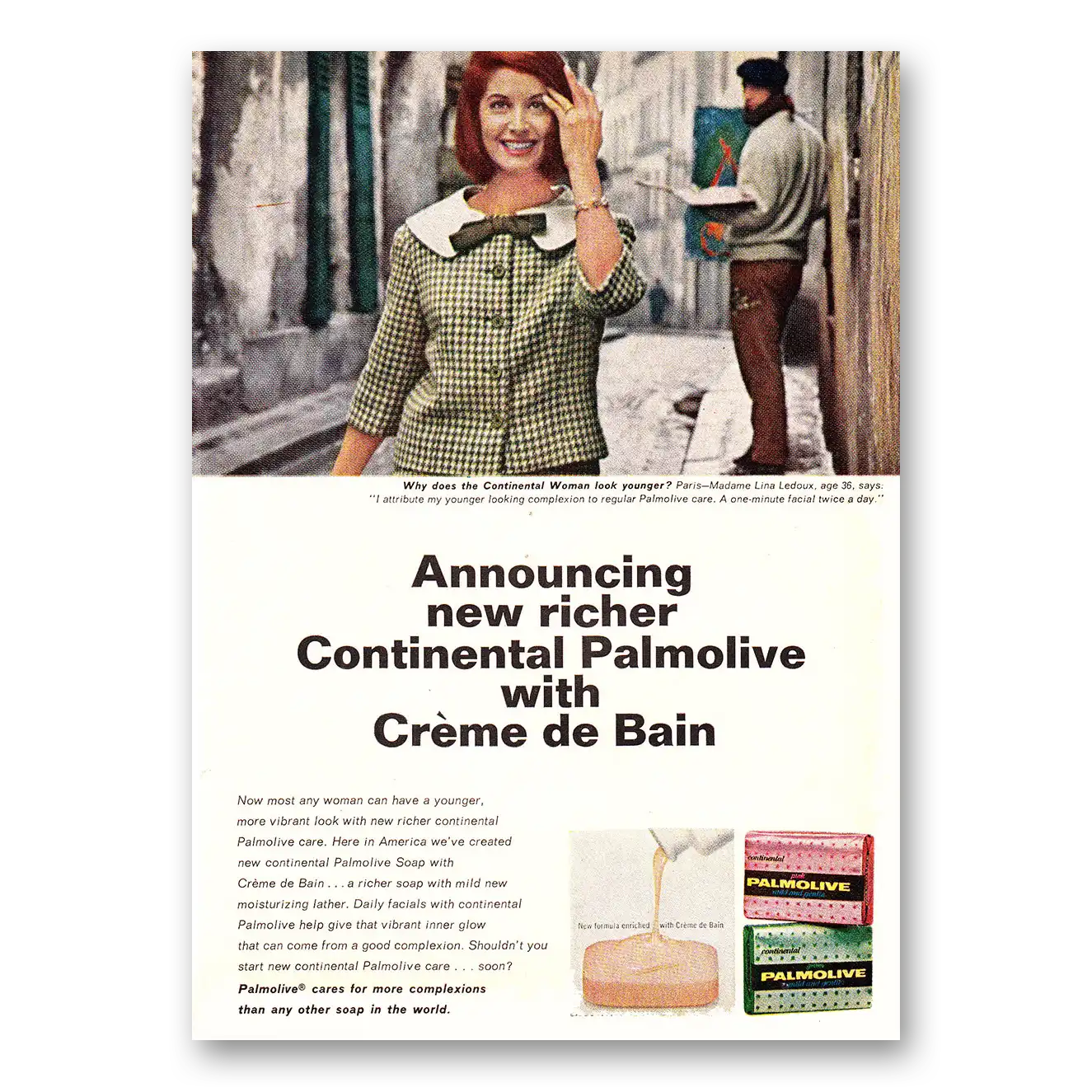 1964 Palmolive Soap New Richer Continental Palmolive Creme de Bain Vintage Magazine Print Ad