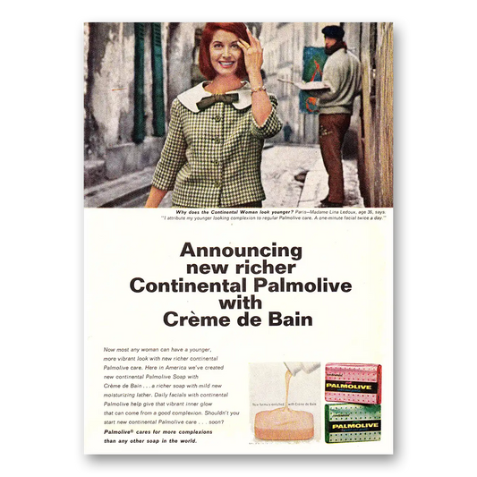 1964 Palmolive Soap New Richer Continental Palmolive Creme de Bain Vintage Magazine Print Ad