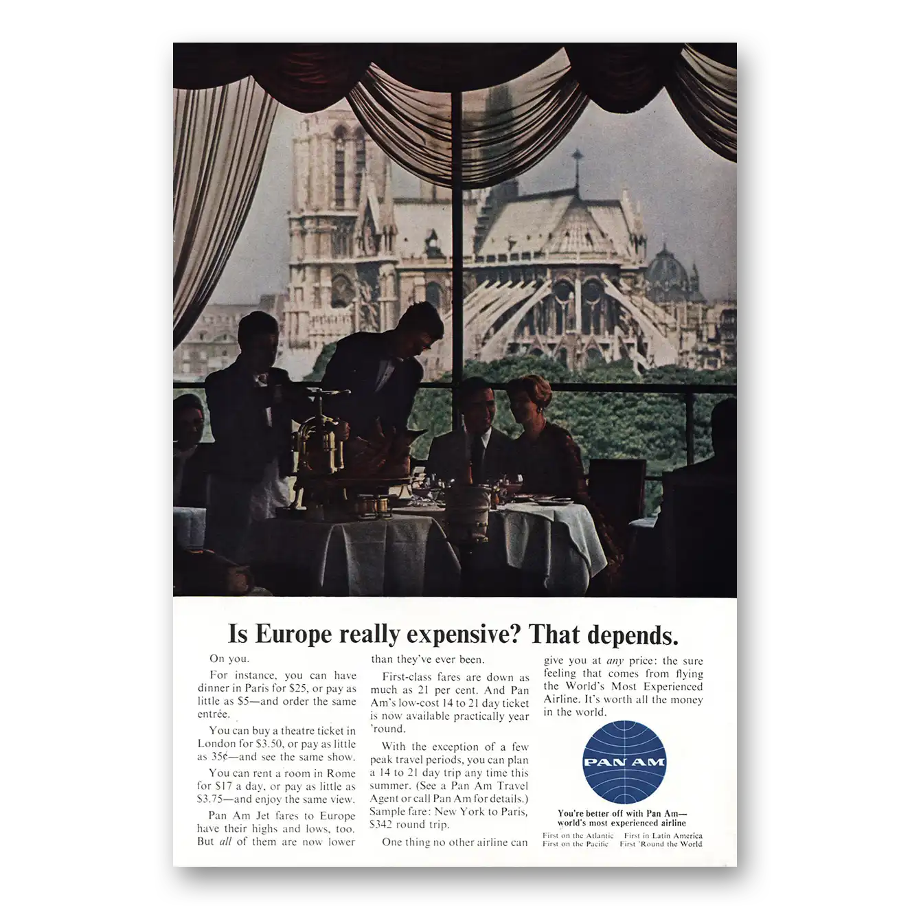 1964 Pan Am Europe Really Expensive Cathedral Vintage Magazine Print Ad