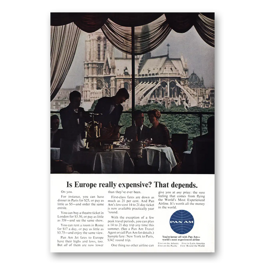 1964 Pan Am Europe Really Expensive Cathedral Vintage Magazine Print Ad