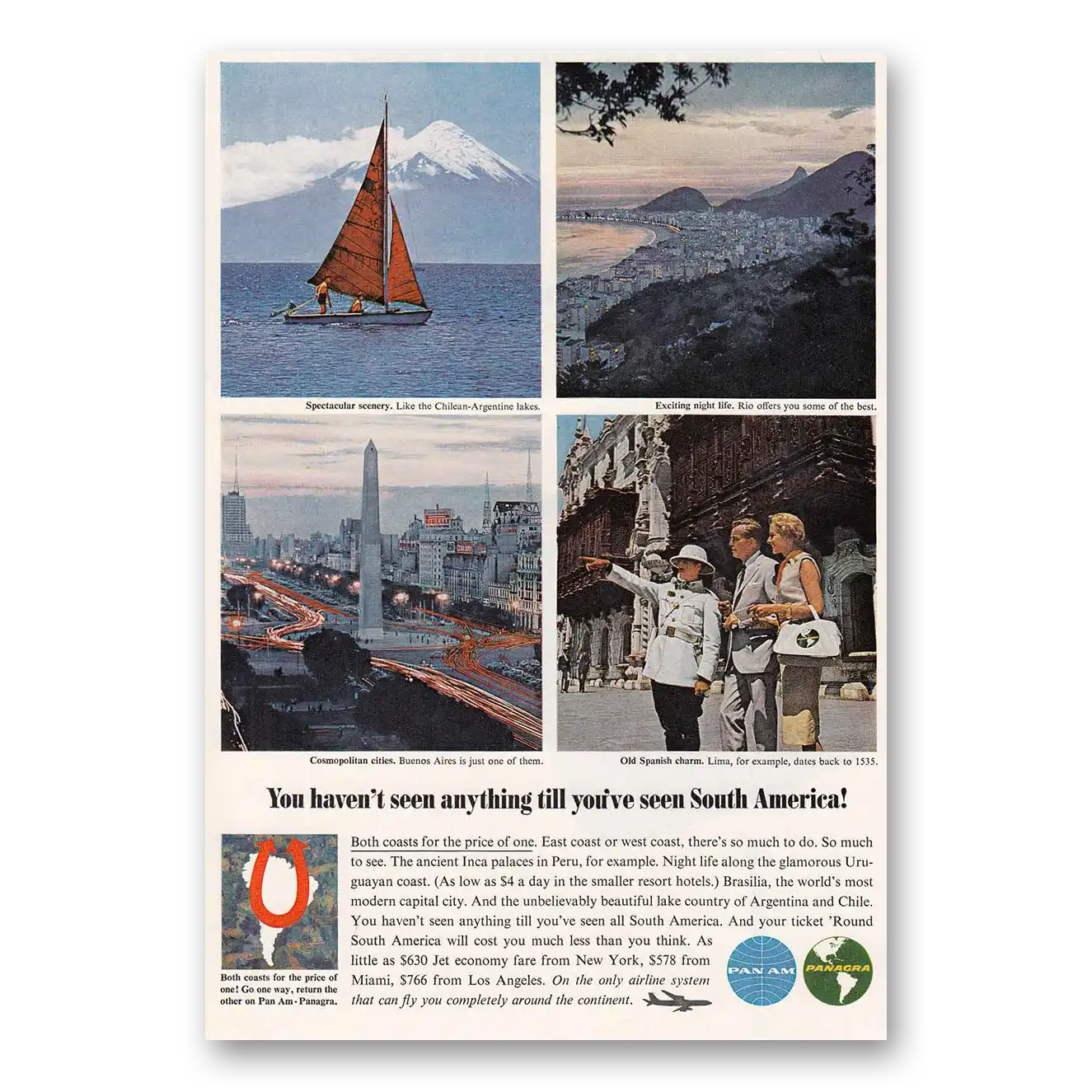 1964 Pan Am Sailboat Buenos Aires Spanish Vintage Magazine Print Ad