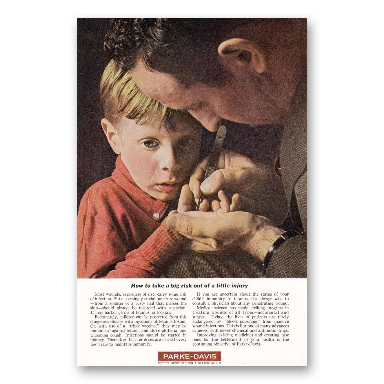 1964 Parke-Davis Take a Big Risk Out of Little Injury Vintage Magazine Print Ad