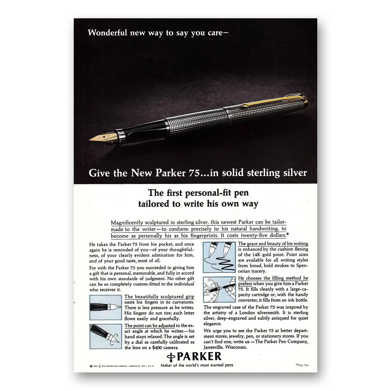 1964 Parker 75 Pen First Personal Fit Pen Vintage Magazine Print Ad