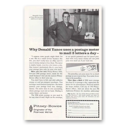 1964 Pitney Bowes Postage Meter Donald Yance Vintage Magazine Print Ad