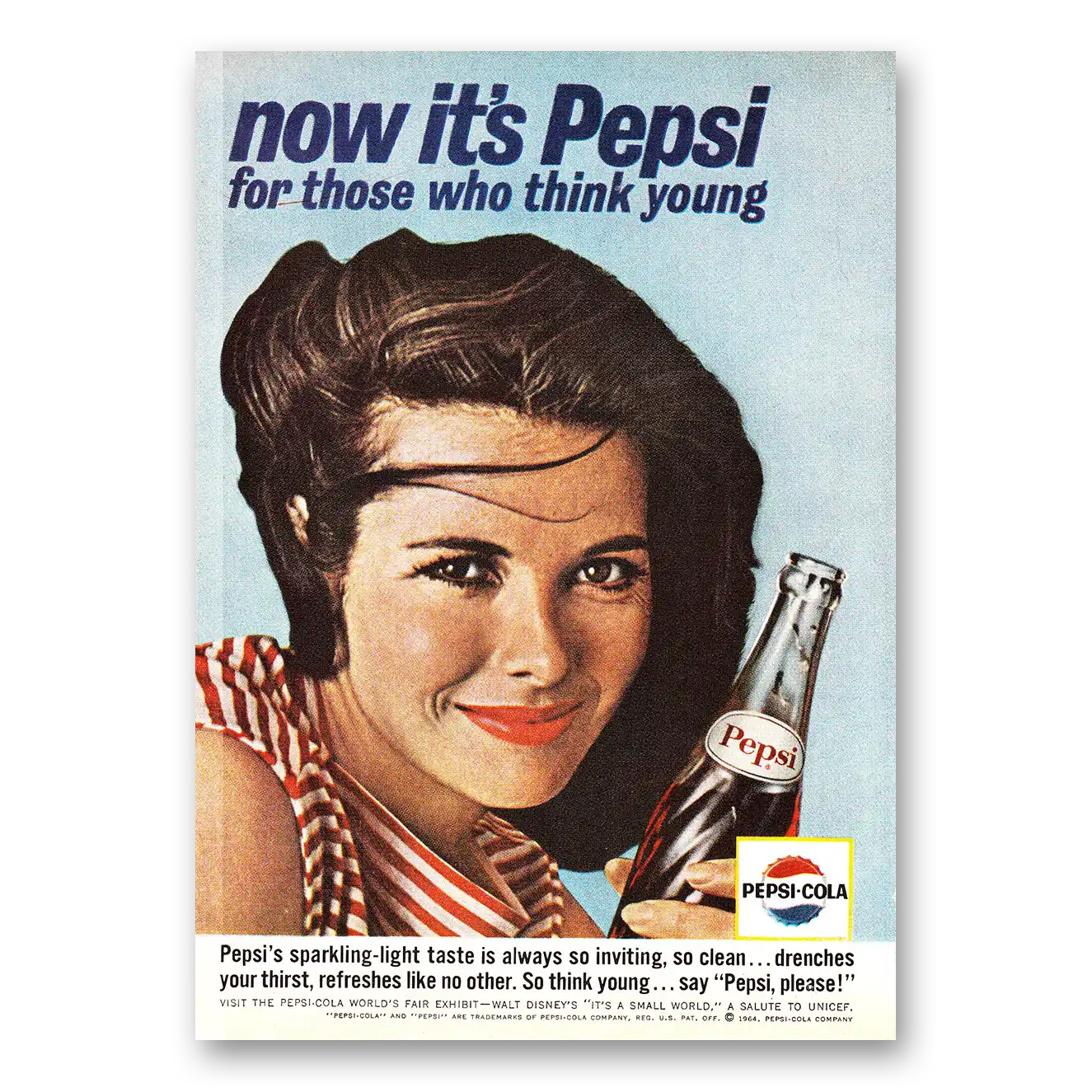 1964 Pepsi Now Its Pepsi For Those Who Think Young Vintage Magazine Print Ad