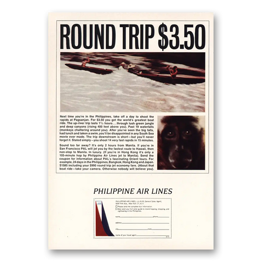 1964 Philippine Airlines Round Trip Vintage Magazine Print Ad