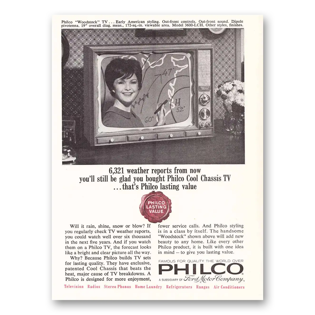 1964 Philco Television Weather Report Vintage Magazine Print Ad