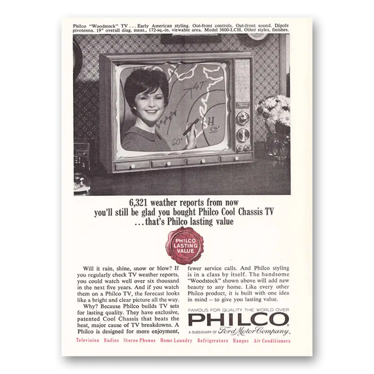 1964 Philco Television Weather Report Vintage Magazine Print Ad