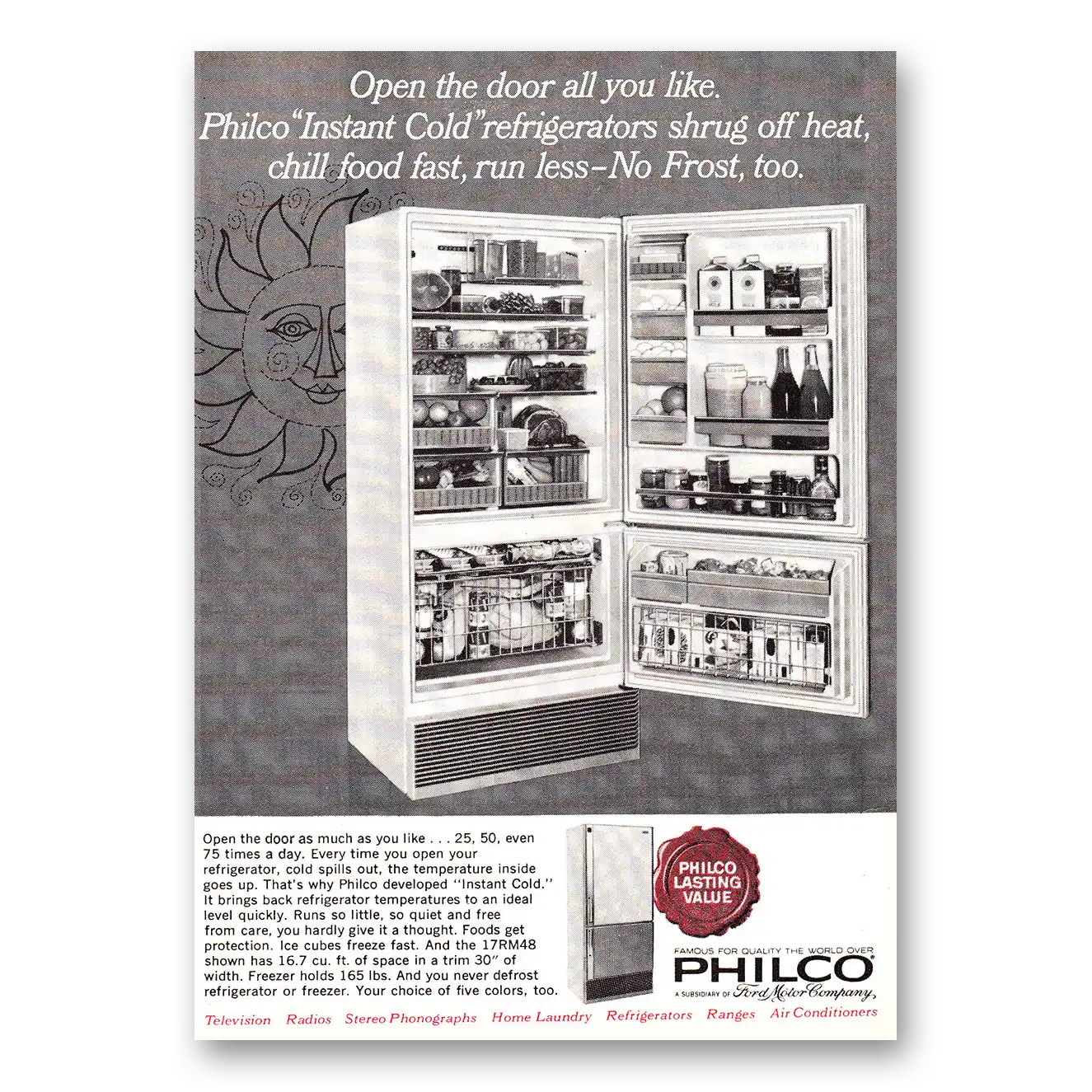 1964 Philco Refrigerator Open the Door All You Like Vintage Magazine Print Ad