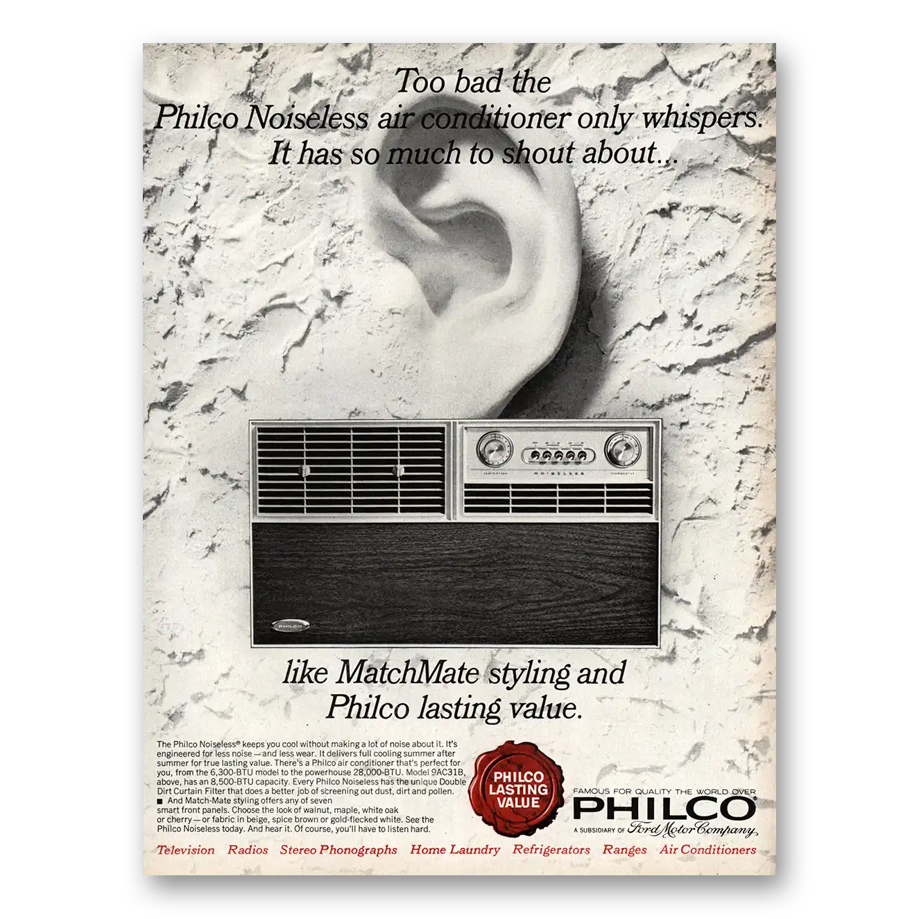 1964 Philco Air Conditioner Noiseless Air Conditioner Vintage Magazine Print Ad