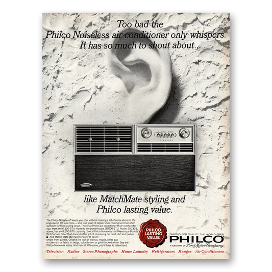 1964 Philco Air Conditioner Noiseless Air Conditioner Vintage Magazine Print Ad