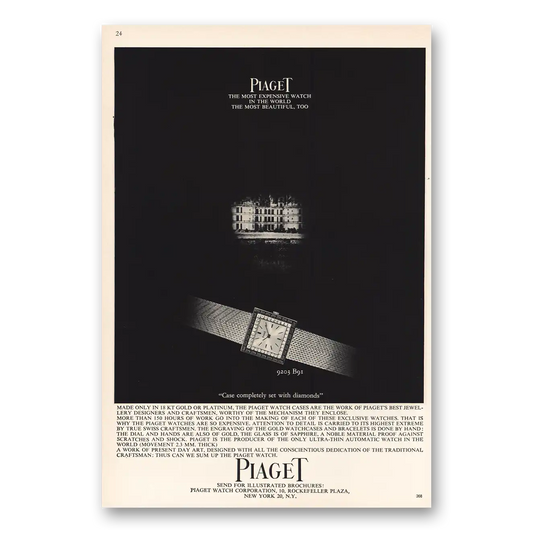 1964 Piaget Watches Case Completely Set With Diamonds Vintage Magazine Print Ad