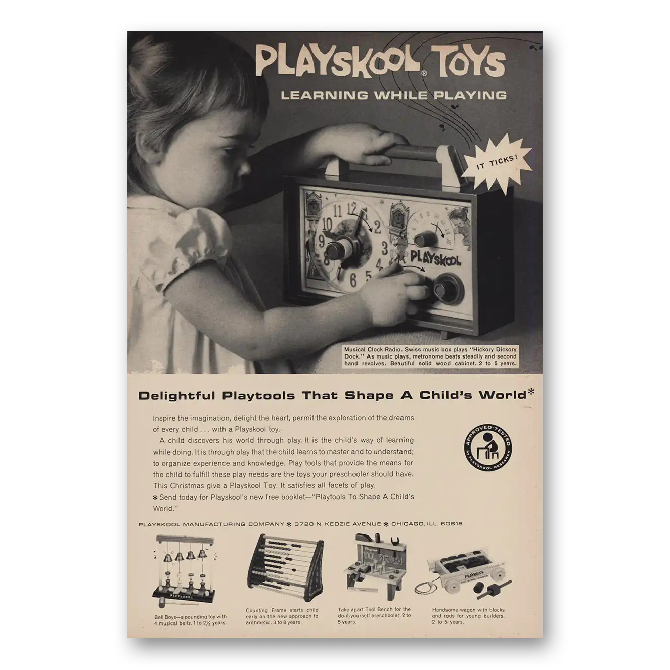 1964 Playskool Toys Learning While Playing Vintage Magazine Print Ad