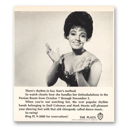 1964 Plaza Hotel Kay Starr Persian Room Vintage Magazine Print Ad