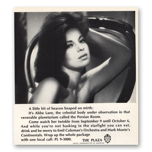 1964 Plaza Hotel Abbe Lane Vintage Magazine Print Ad