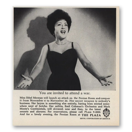 1964 Plaza Hotel Miss Ethel Merman Vintage Magazine Print Ad