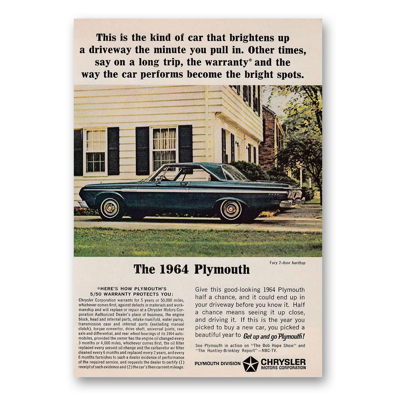 1964 Plymouth Fury Kind of Car That Brightens Up a Driveway Vintage Magazine Print Ad