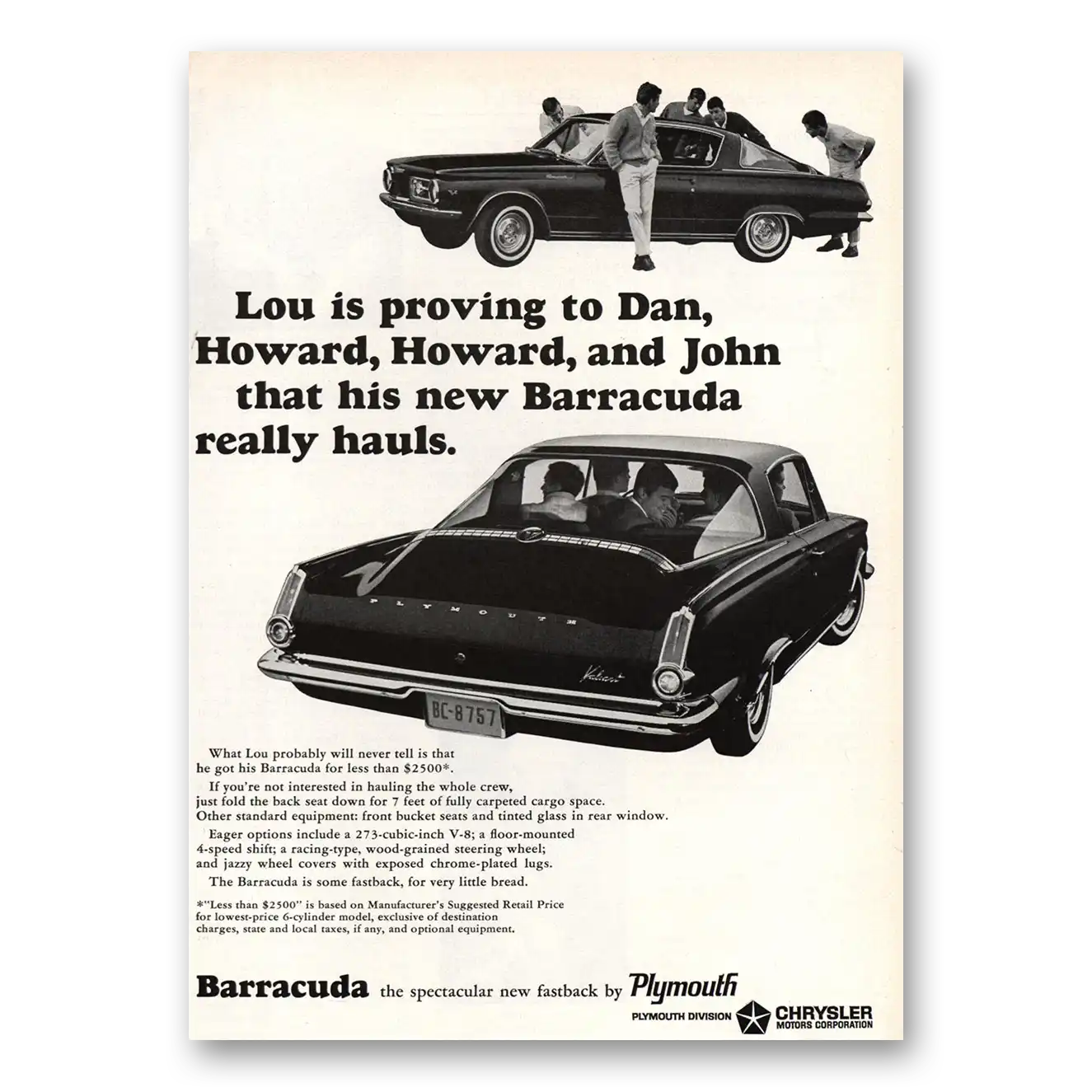 1964 Plymouth Barracuda Lou Is Proving to Dan Vintage Magazine Print Ad