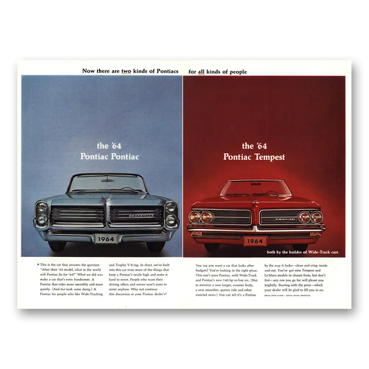 1964 Pontiac Bonneville Tempest Two Kinds of Pontiac Vintage Magazine Print Ad