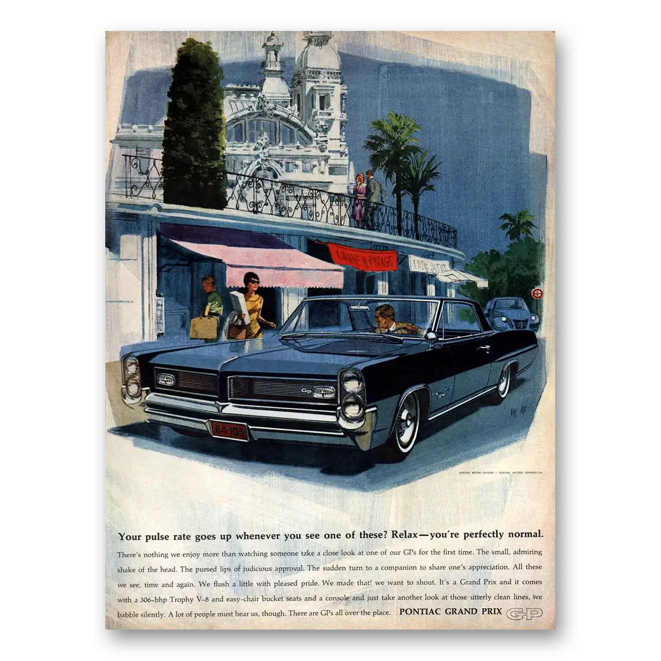 1964 Pontiac Grand Prix Pulse Rate Goes Up LRG Vintage Magazine Print Ad