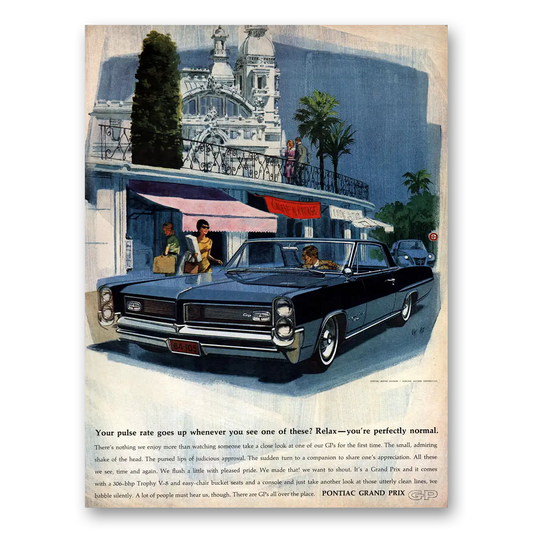 1964 Pontiac Grand Prix Pulse Rate Goes Up LRG Vintage Magazine Print Ad