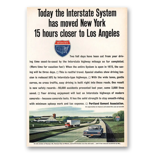 1964 Portland Cement New York 15 Hours Closer Los Angeles Vintage Magazine Print Ad