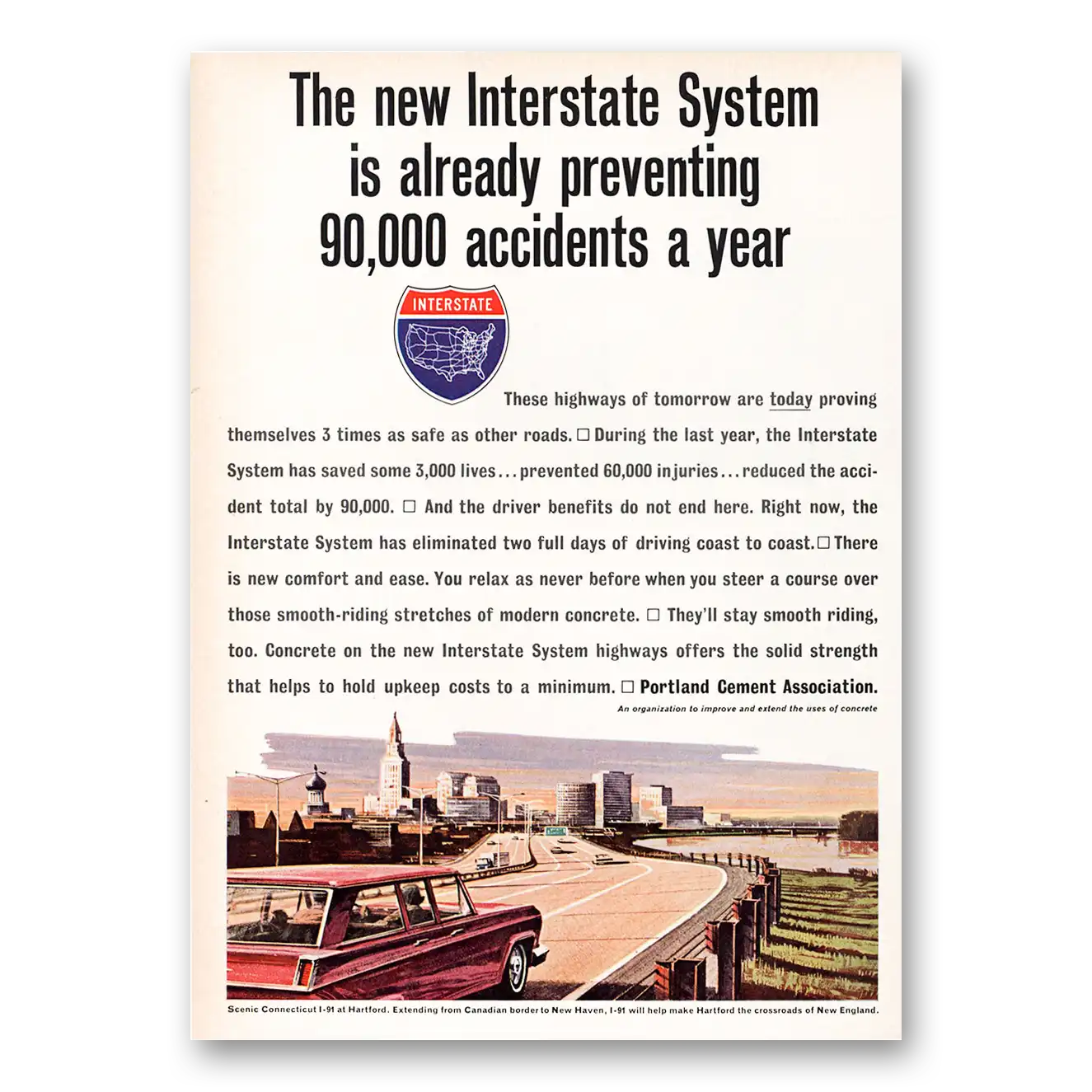 1964 Portland Cement New Interstate System Preventing Accidents Vintage Magazine Print Ad