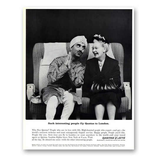 1964 Qantas Airlines Such Interesting People Fly to London Vintage Magazine Print Ad