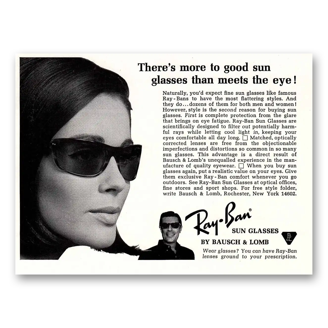 1964 Ray Ban Sun Glasses Theres More To Good Sun Glasses Than Meets the Eye Vintage Magazine Print Ad