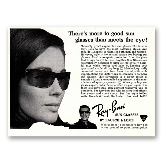 1964 Ray Ban Sun Glasses Theres More To Good Sun Glasses Than Meets the Eye Vintage Magazine Print Ad