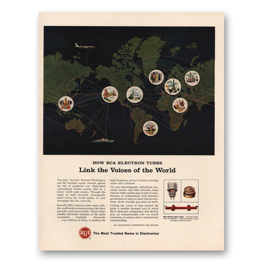 1964 RCA Radios Electron Tubes Link the Voices of the World Vintage Magazine Print Ad