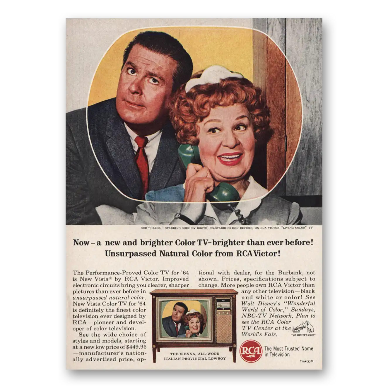 1964 RCA Television Hazel Shirley Booth and Don Defore Vintage Magazine Print Ad