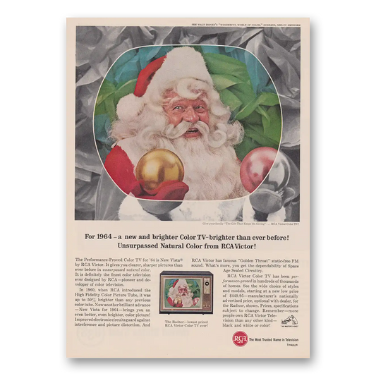 1964 RCA Television New and Brighter Color TV Santa Vintage Magazine Print Ad