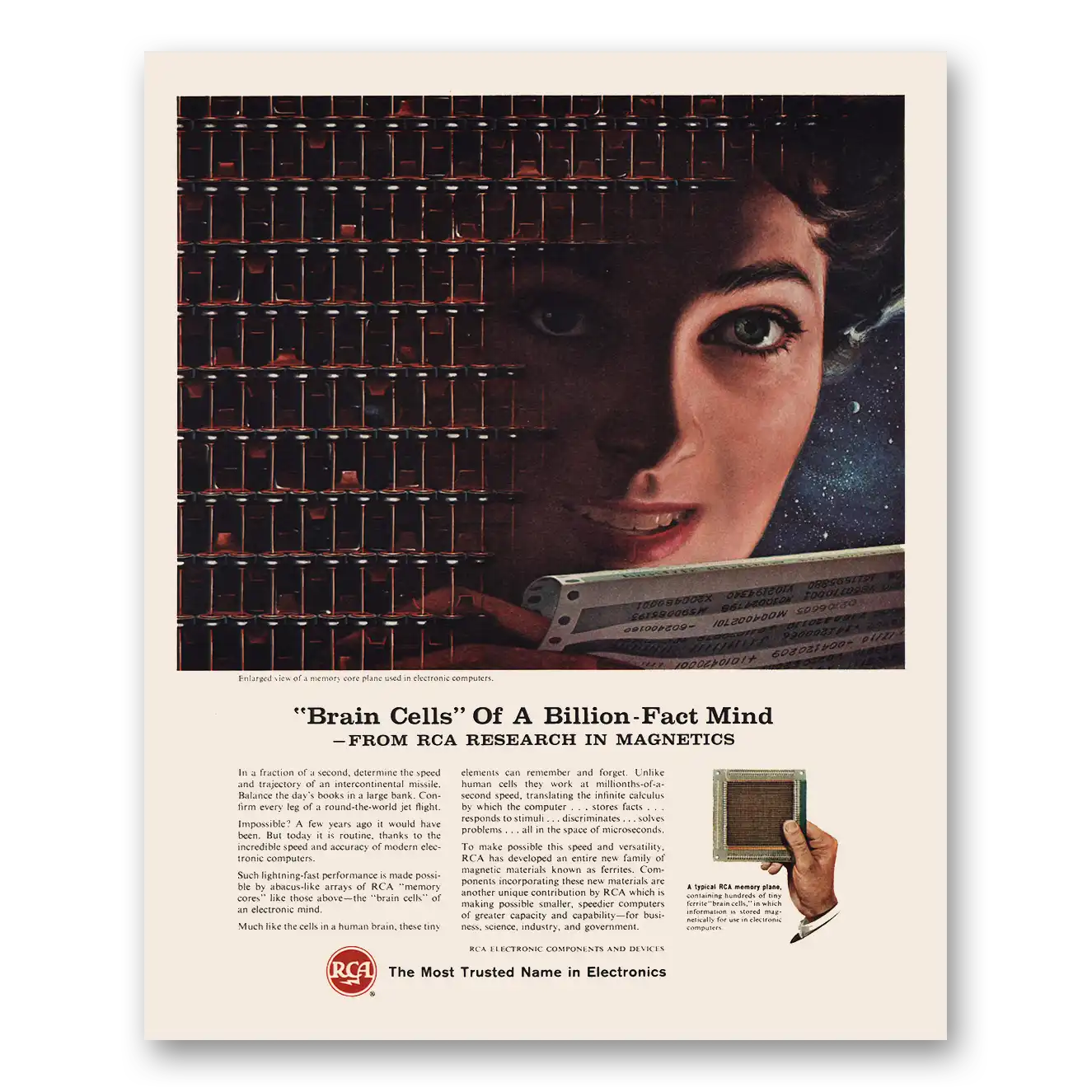 1964 RCA Memory Plane Brain Cells of Billion Fact Mind Vintage Magazine Print Ad