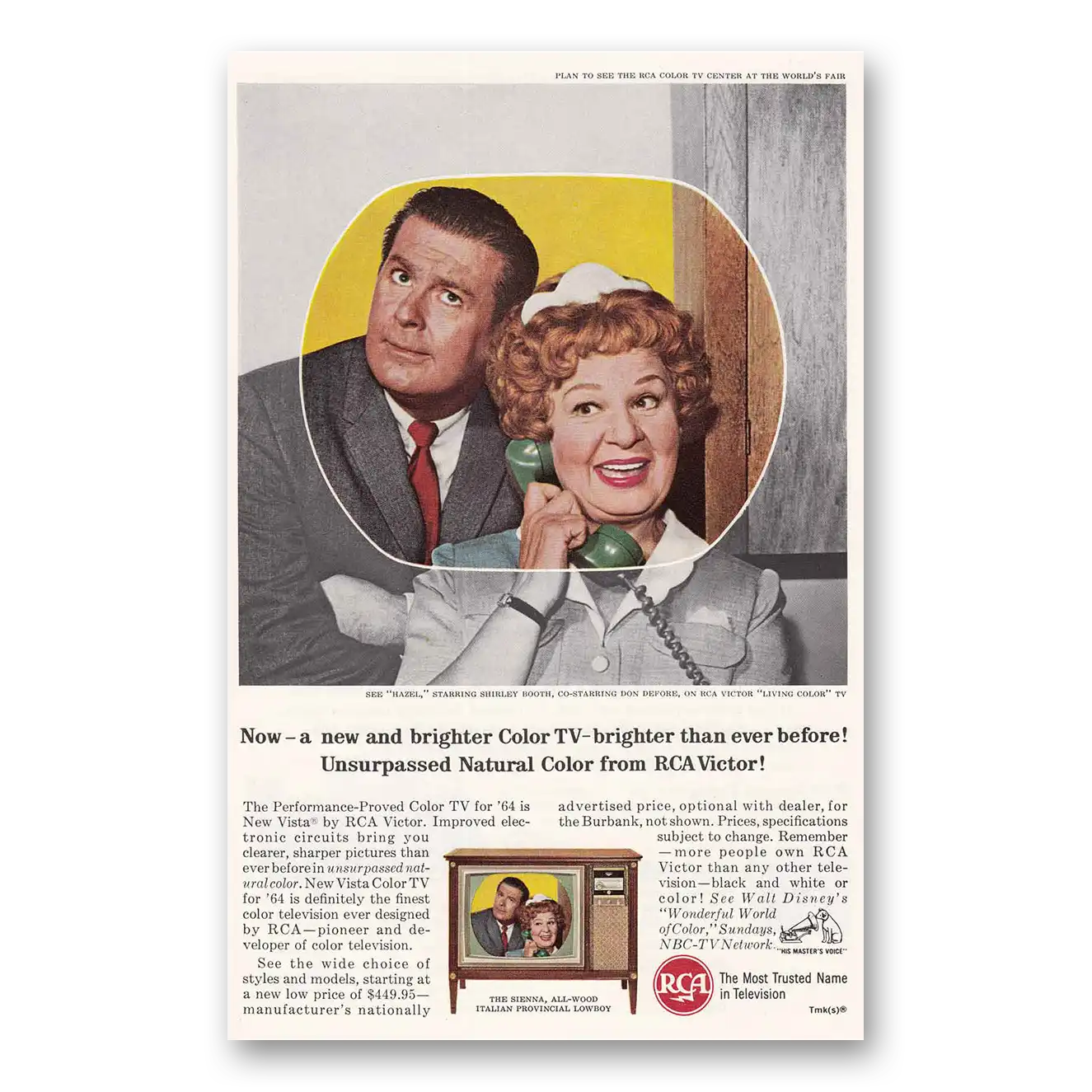 1964 RCA Television Hazel Shirley Booth and Don Defore Vintage Magazine Print Ad