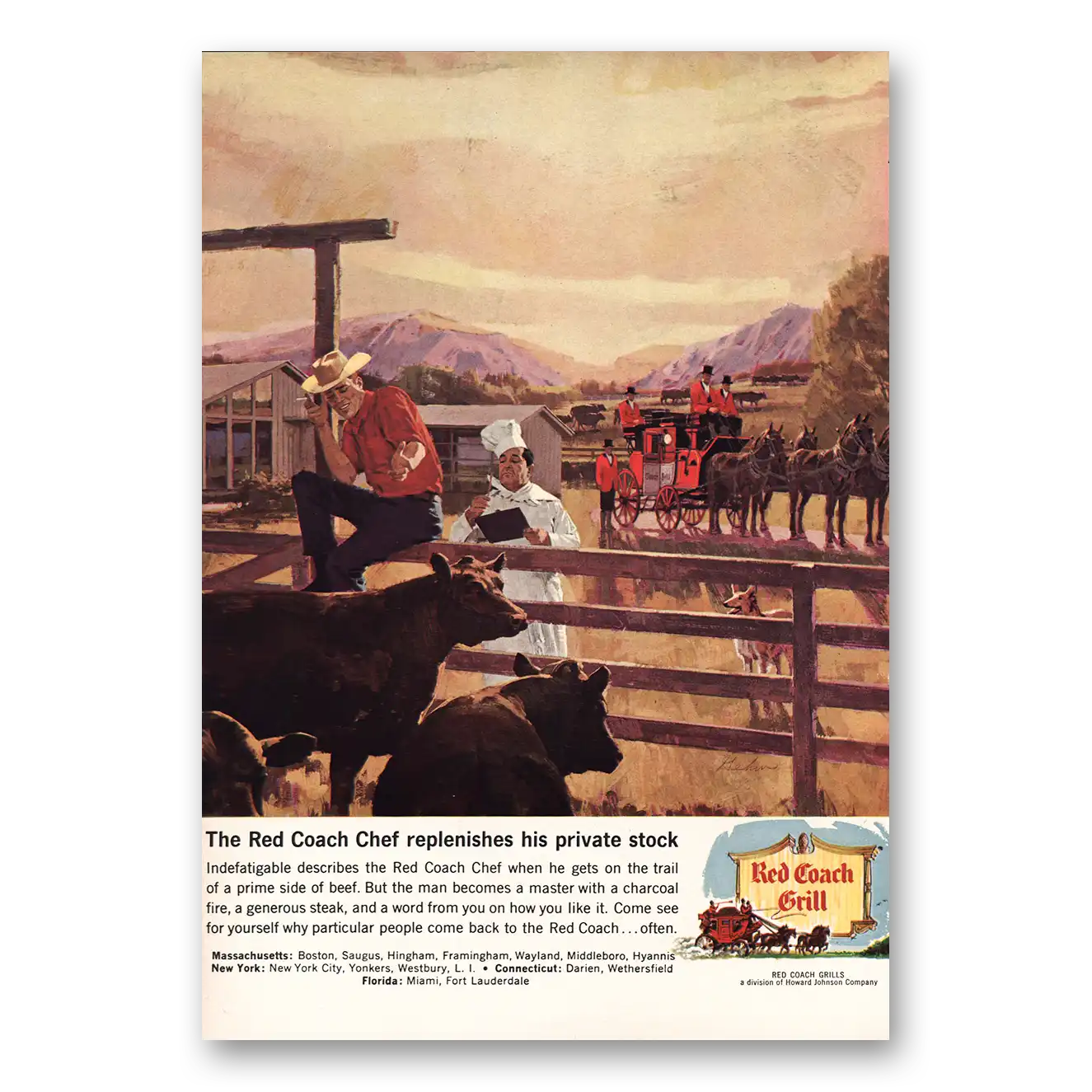 1964 Red Coach Grill Chef Replenishes Private Stock Vintage Magazine Print Ad