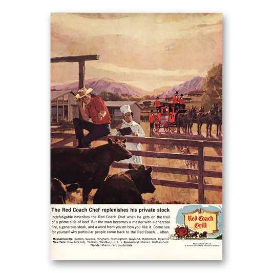 1964 Red Coach Grill Chef Replenishes Private Stock Vintage Magazine Print Ad