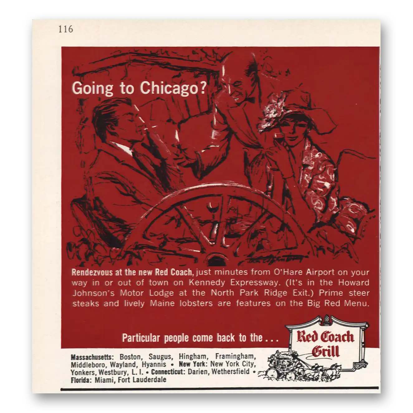 1964 Red Coach Grill Going to Chicago Vintage Magazine Print Ad