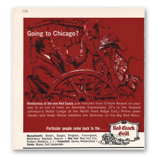 1964 Red Coach Grill Going to Chicago Vintage Magazine Print Ad