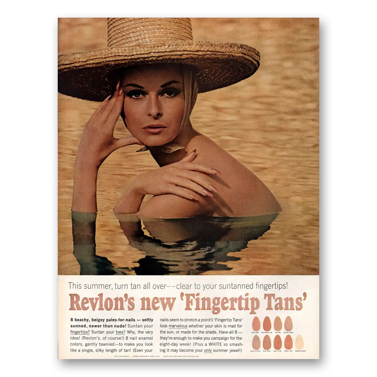 1964 Revlon Fingertip Tans Polish Turn Tan All Over Vintage Magazine Print Ad