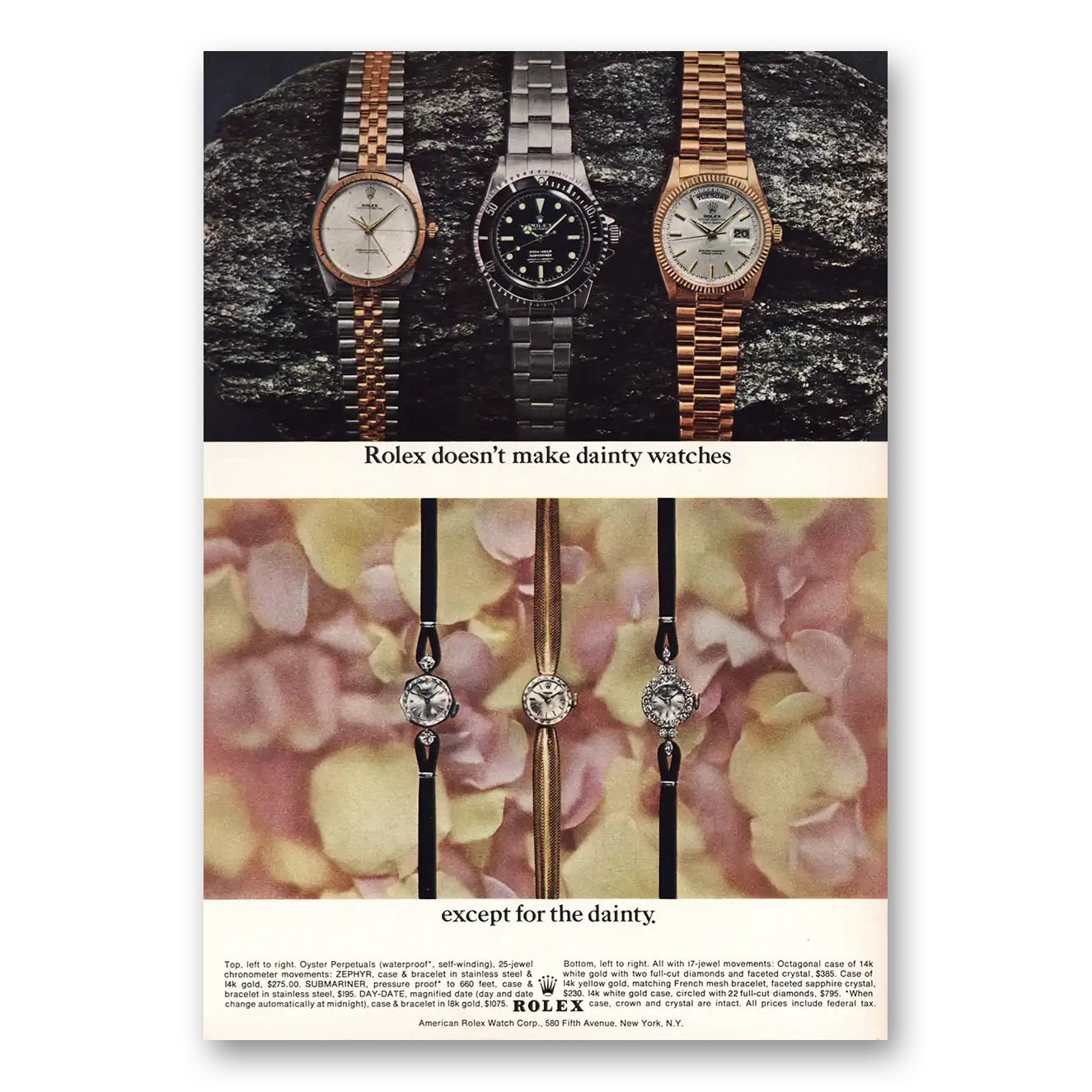 1964 Rolex Doesn't Make Dainty Watches Vintage Magazine Print Ad