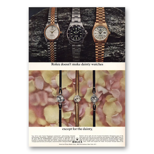 1964 Rolex Doesn't Make Dainty Watches Vintage Magazine Print Ad