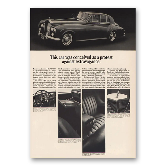 1963 Rolls Royce Conceived As Protest Against Extravagance Vintage Magazine Print Ad