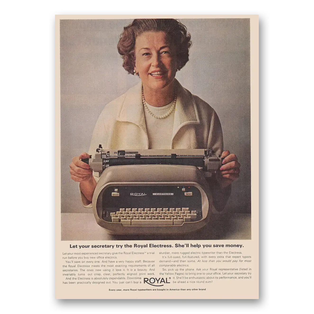 1964 Royal Typewriter Electress Typewriter Let Your Secretary Try Vintage Magazine Print Ad