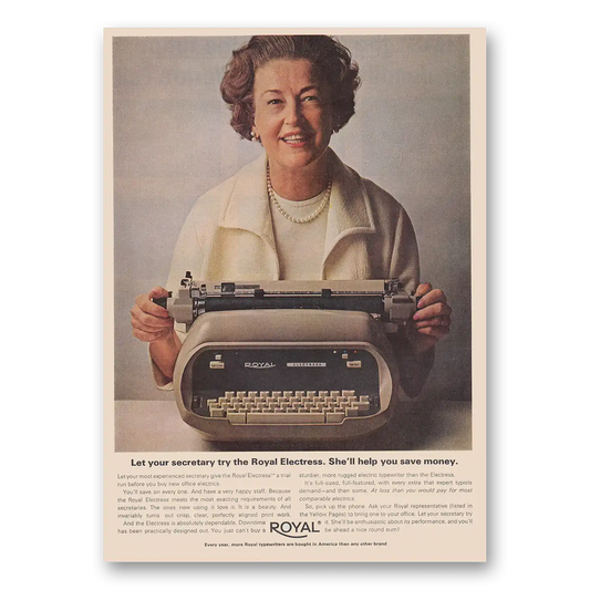 1964 Royal Typewriter Electress Typewriter Let Your Secretary Try Vintage Magazine Print Ad