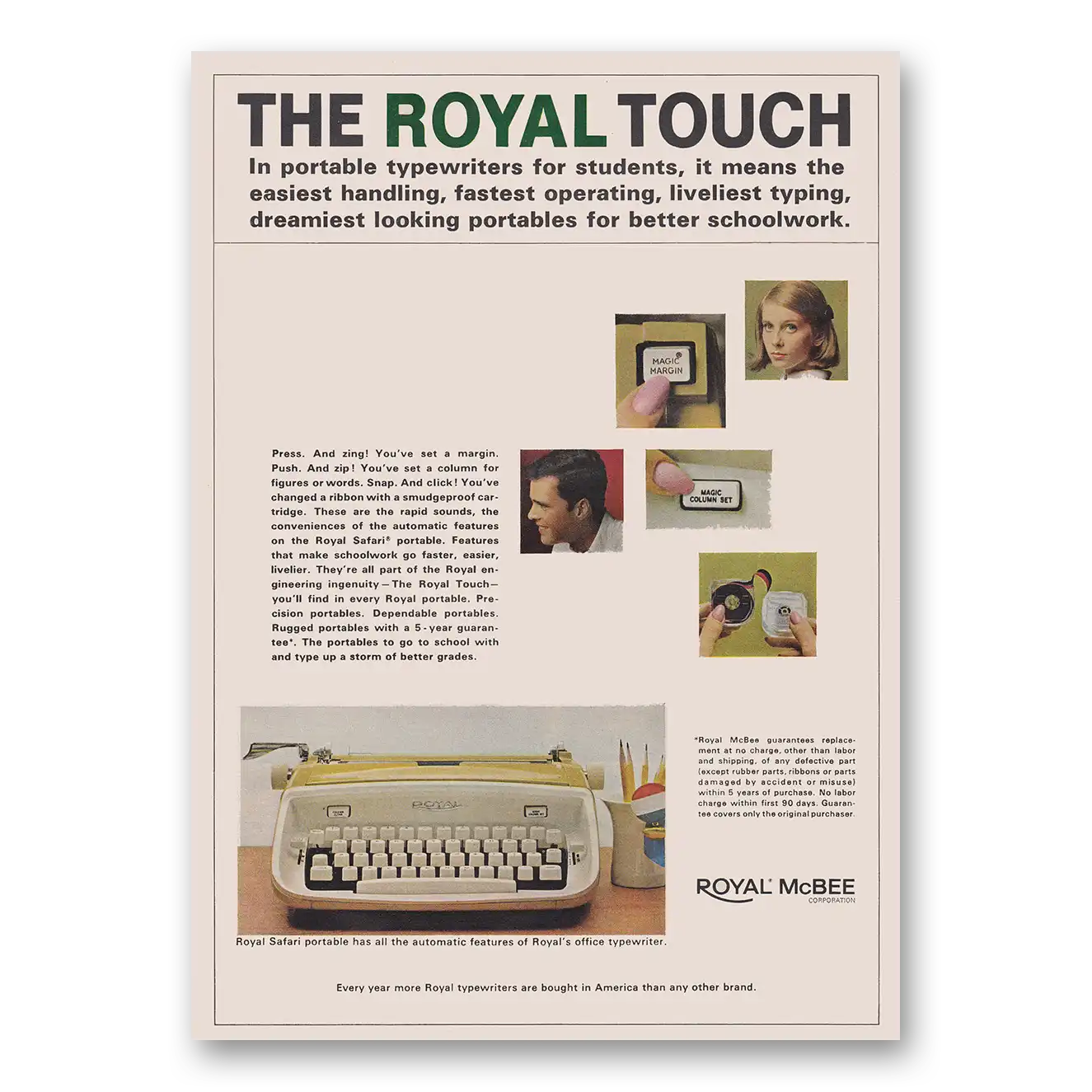 1964 Royal Typewriter Touch Students Vintage Magazine Print Ad