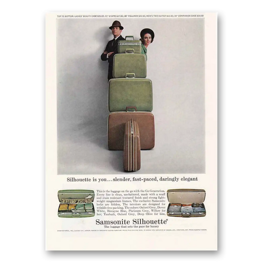 1964 Samsonite Luggage Silhouette Slender Fast Paced Daring Vintage Magazine Print Ad