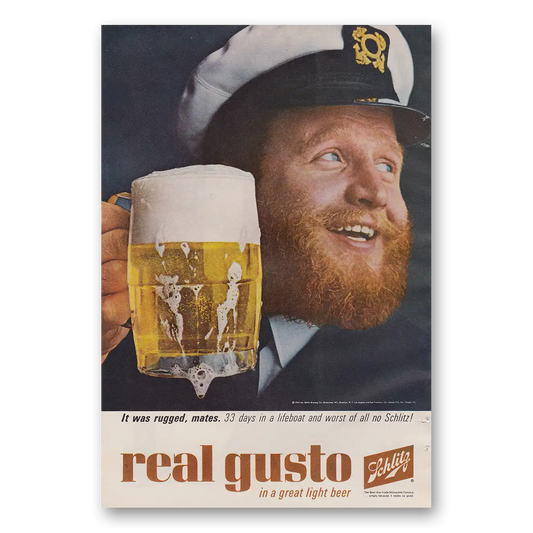 1964 Schlitz Beer Real Gusto It Was Rugged Mates Vintage Magazine Print Ad