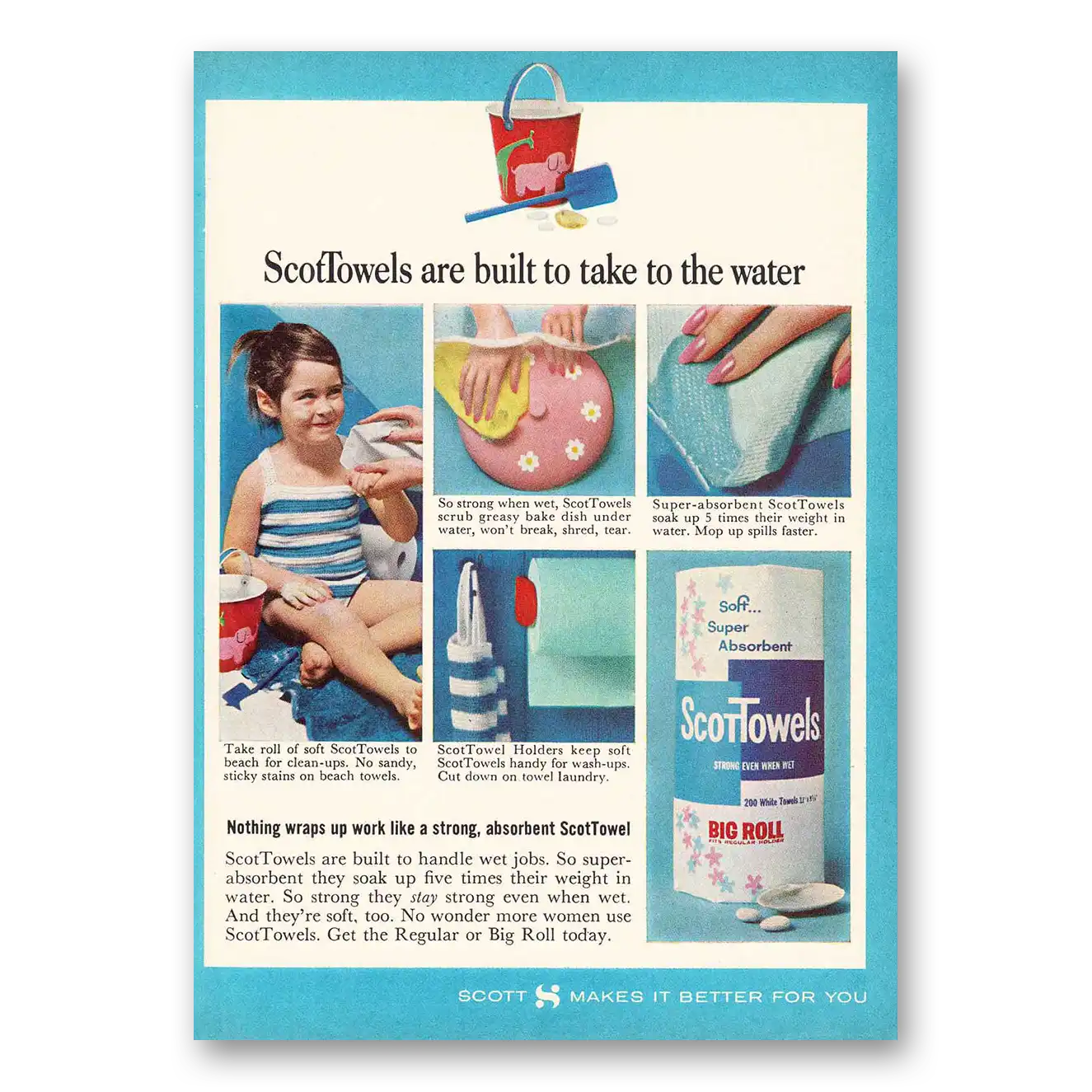 1964 Scot Towels Built to Take to the Water Vintage Magazine Print Ad