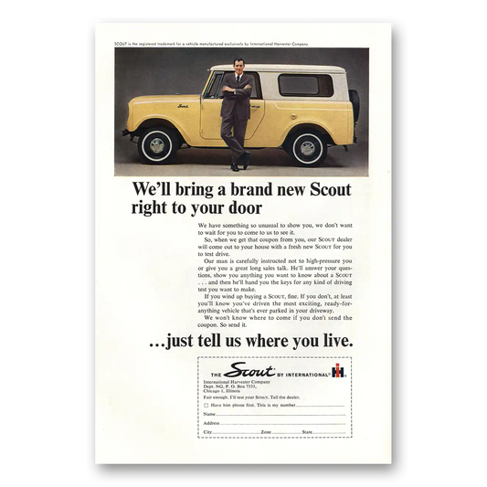 1964 International Harvester Scout Brand New Right To Your Door Vintage Magazine Print Ad